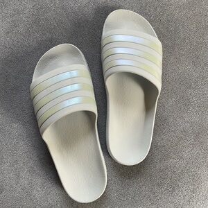 ADIDAS Slides - Adilette Rare Aqua Blue/Gray With Iridescent Stripes 8